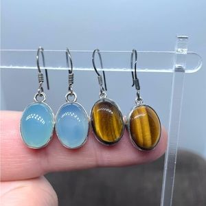 Sterling Silver Blue Onyx Earrings or Tigers eye earrings